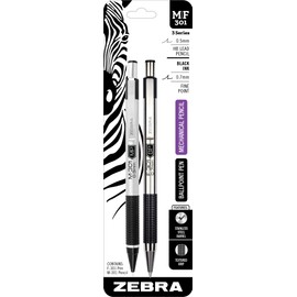 Zebra Pen Stainless Steel Writing Set, M-301 Mechanical Pencil and F-301 Mechanical Pencil, Black Grip (Pack of 1, 2 Count Total)