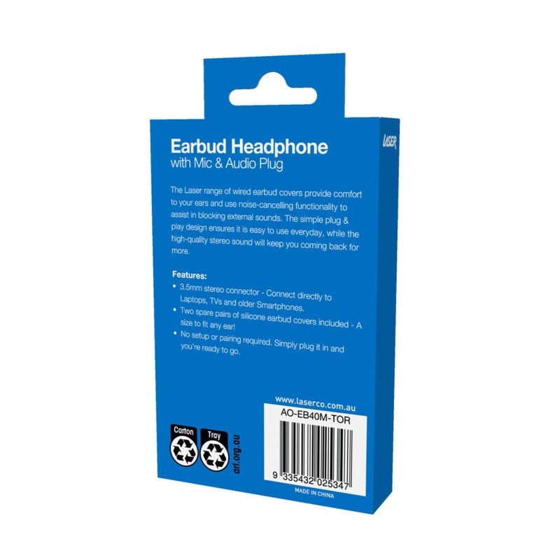 Laser Earbud Headphone with Mic in White