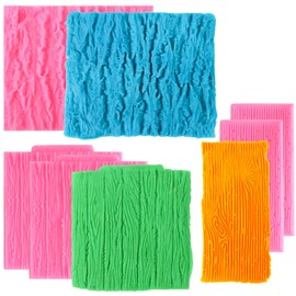 Beasea Silicone Molds for Cakes Decorating, 5pcs Woodgrain Silicone Lace Fondant Mold Fondant Texture Mat Sheet for Sugar Lace Mats Wood Texture Mat Embossed Craft Tools