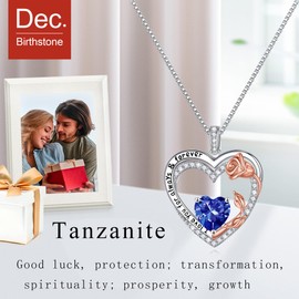 Iefil Gifts for Women Jewelry, I Love You Gifts Birthstone Necklace Birthday Necklace for Women Anniversary for Her December Birthstone Blue Tanzanite Jewelry