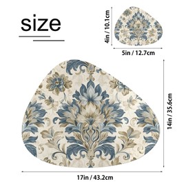 Eizlang Pattern Flowes Faux Leather Placemats and Coasters Set Oval Leather for Dinner Table Mats Heat-Resistant Non-Slip Washable Waterproof Coffee Mats