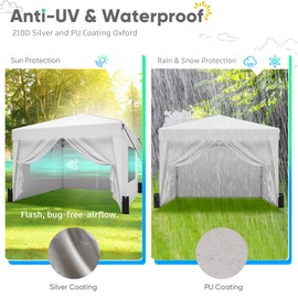 SANWAY 10x10 Pop Up Canopy Tent with Sidewalls x 4 – Easy Setup Canopy Tent, Waterproof, UV-Resistant, Portable with Carry Bag for Outdoor Events, Camping, and Backyard Parties – White