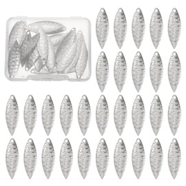 PATIKIL Fishing Lure Blades, 40 Pack 1.2" x 0.4" Round Fishing Spinner Baits Willowleaf Lure Spinner Making Part with Plastic Storage Box for Bait Fish Accessories, Silver Tone