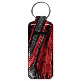 KLLRO RUO Chapstick Holder Keychain Fashion Wood Print Lipstick Sleeve Lip Balm Portable Pocket Lip Gloss Tube Holder Clip-on Makeup Travel Accessories - Black Red Marble