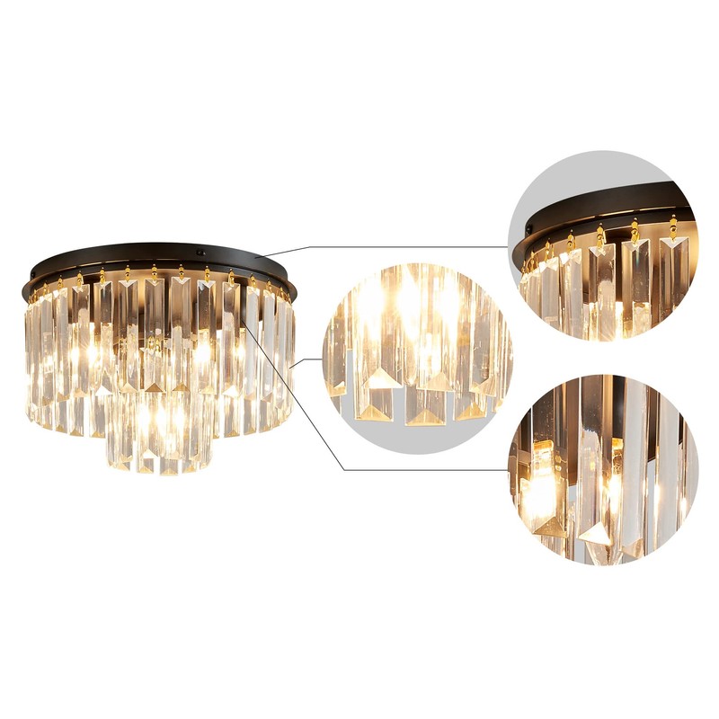 AGV LIGHTING Crystal Ceiling Light Fixture, Modern Semi Flush Ceiling