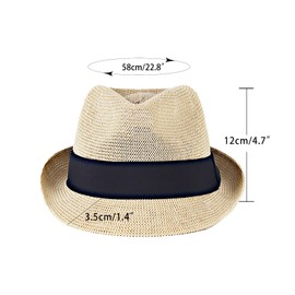 HONCO DIRECT Summer Panama Straw Fedora Hats for Men Women Trilby Hat Foldable Roll Up Short Brim Panama Beach Hat (US, Alpha, Large, X-Large, Beige)