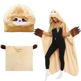 YushengTai Portable Penguin Gifts Blanket, Fluffy Blanket with Sleeves and Hood, Gifts for Women, Flannel Sofa Blanket, Warm Fluffy and Soft, Gifts for Women, beige sloth