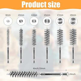 6Pieces Wire Brush Drill Bore Cleaning Brush Set, with 1/4 Inch Hex Shank Stainless Steel Wire Twisted Brush