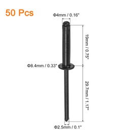 sourcing map 50Pcs 5/32"x3/4" Aluminum Round Head Tri Grip Rivets, Tri Grip Rivets Assortment Bulb Style Rivets for DIY, Sheet Metal, Automotive Repairs, Furniture, Marine Boat (Black)