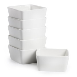 BTaT- Ramekins, 8 oz, Set of 6, White, Square Shaped, Ramekins Oven Safe, Porcelain Souffle Dishes for Creme Brulee, Ice Cream, Fruit and Snacks