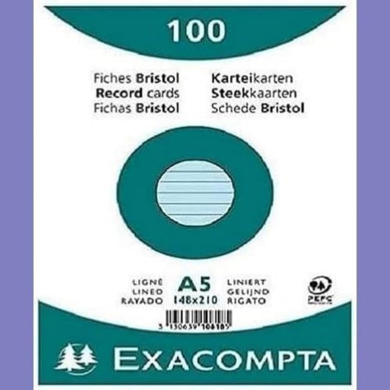 Exacompta - Ref 10818SE - Bristol Lined Record Cards (Pack