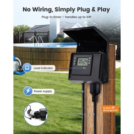 SURAIELEC Digital Pool Timer for Above Ground Pools, NEMA L5-20R Twist-Lock Plug-in Timer, 20A 125V 1HP, Programmable 7-Day Schedule, Weatherproof Cover, for Pool Pumps, Heaters and Lights