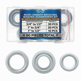 GWNF 60 Pcs Rigid Conduit Reducing Washer Assortment Kit, 3/4" to 1/2", 1" to 3/4", 1" to 1/2" Trade Sizes, Zinc Plated Steel Knockout Reducers for Electrical Outlet Boxes (60)