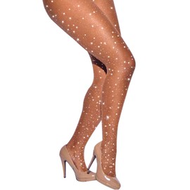 CHRLEISURE Women's Sparkle Rhinestone Fishnets, Sexy Sparkly Glitter Party Concert Outfit Fishnet Stockings (Skin Plus Size)