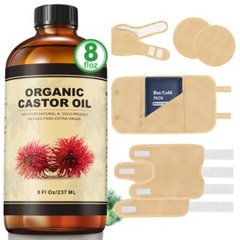 Taoscare Castor Oil Pack Wrap with Castor Oil Cold Pressed 8oz, Gifts for Women, 8 Pack Reusable Organic Cotton Castrol Oil Compressors for Body Liver Detox Constipation Inflammation
