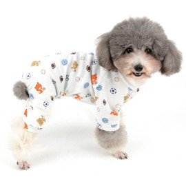 Zunea Small Dog Jumpsuit Pyjamas Overalls Soft Cotton Rompers Puppy Sleeping Clothes Adorable Bear Football Printed Four Legs Pjs Apparel for Pet Cats Pups L