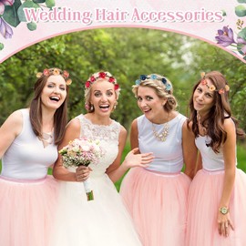 4pcs Flower Wreath Hair Children's Hair Band Hair Wreath Flowers Headband Flowers Bride Bridesmaid Wedding Headpiece Bohemian Photo Props Wedding Holiday Party Hair Accessories