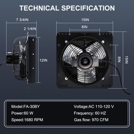 Criditpid 12 Inch Shutter Exhaust Fan with Speed Controller Switch, 970 CFM High Speed Vent Fans, 1700 RPM Wall Mounted Kitchen Exhaust Fans, Vent Fan for Attic, Gable, Shed, Garage Ventilation, Black