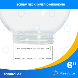 KastLite 6" Clear Acrylic Lamp Post Globe | Smooth Textured with 3.14" Screw Neck | Manufactured in the USA
