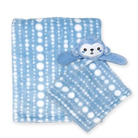 Baby Mode Boys and Girls Baby Blanket and Blue Monkey Lovey Nunu Gift Set