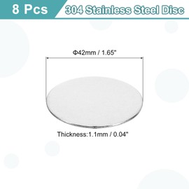 uxcell 8Pcs Stainless Steel Disc, 1 21/32"(42mm) Dia 0.04"(1.1mm) Thick 304 Stainless Steel Flat Round Sheet Blank Round Circle Plate for Crafts Metal Stamping and Jewelry Making