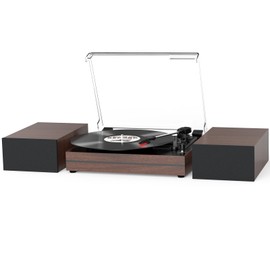 Vintage Record Player for Vinyl with External Speakers Belt-Drive Retro Turntables for Vinyl Records Dual Stereo Speakers LP Vinyl Players 3 Speed Wireless AUX-in Headphone Auto Stop Wood Brown