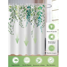 BexpAudpot Cortina de Ducha de Hoja Verde 180x180cm con 12 Ganchos, Cortina de Ducha Decorativa Impermeable con Ojales Metálicos Resistentes al Óxido para Cuartos de Baño, Bañeras y Hoteles