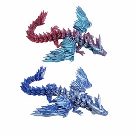 2 PCS 3D Printed Dragon with Wings, 3D , 3D Dragon, Fidget ToyCrystal, Dragon Set 3D Printed Dragon with Wings, Blue-Silver & Blue-Red(14cm )