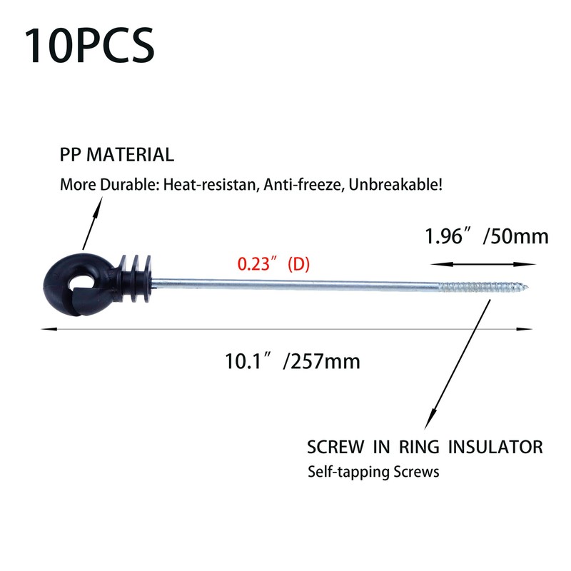 Tighall 10Pcs Long Electric Fence Insulator Screw-in Insulator Fence Post