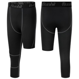 Runhit 2 Pack Boys One Leg Boy's Compression Pants - Basketball Leggings Tights for Gym Athletic Pants Spandex Base Layer