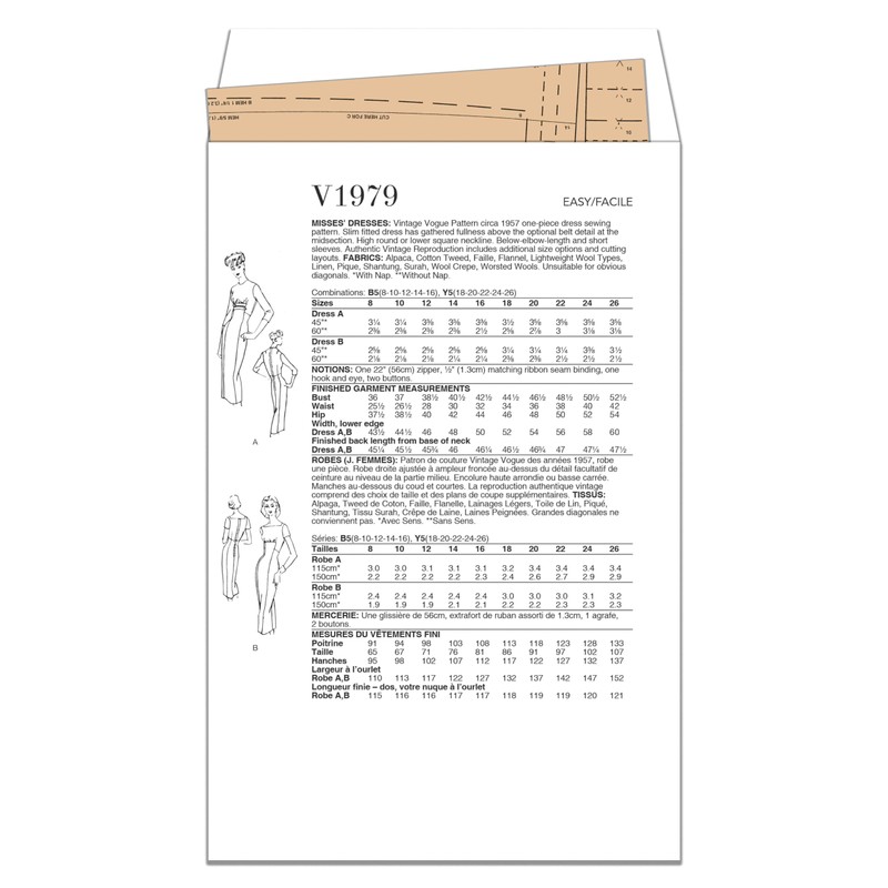 VOGUE PATTERNS V1979B5 Women's Dresses B5 (36-38-40-42)