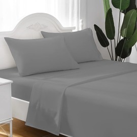 MOTAKA Queen Bed Sheets Set - 4 Piece Bedding - Organic Cotton - Shrinkage and Fade Resistant - Easy Care, Flat Sheet Fitted Sheet and Two Pillowcases (Queen) (Gray)