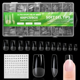 BUTBU Long Square Nail Tips 600PCS Soft Gel Full Cover Nails-Tips, Clear Acrylic False Press on Nail Tip, 12 Sizes NAIL Extensions Kit for DIY Manicure Art Salon
