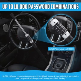 TIPHOPE Car Steering Lock Anti-Theft,Keyless Password High Security Wheel Lock Heavy Duty Adjustable Length Vehicle Locks Protective Universal Wheel Lock Compatible with Car Truck SUV-1 Year Warranty