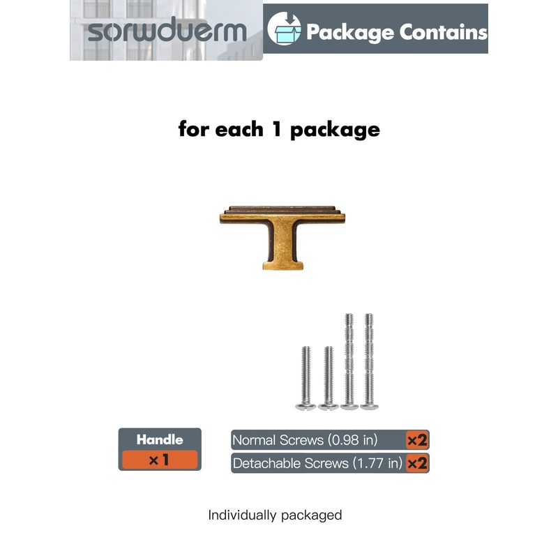 SORWDUREM 5 Pack Antique Brass Cabinet Knobs 2 inch(50mm) Length