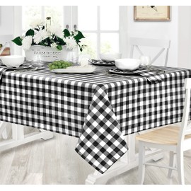 Home Bargains Plus Country - Mantel rústico de tela de algodón a cuadros, diseño de cuadros a cuadros y cuadros de fácil cuidado, 60 x 102 pulgadas, rectangular/rectangular, negro