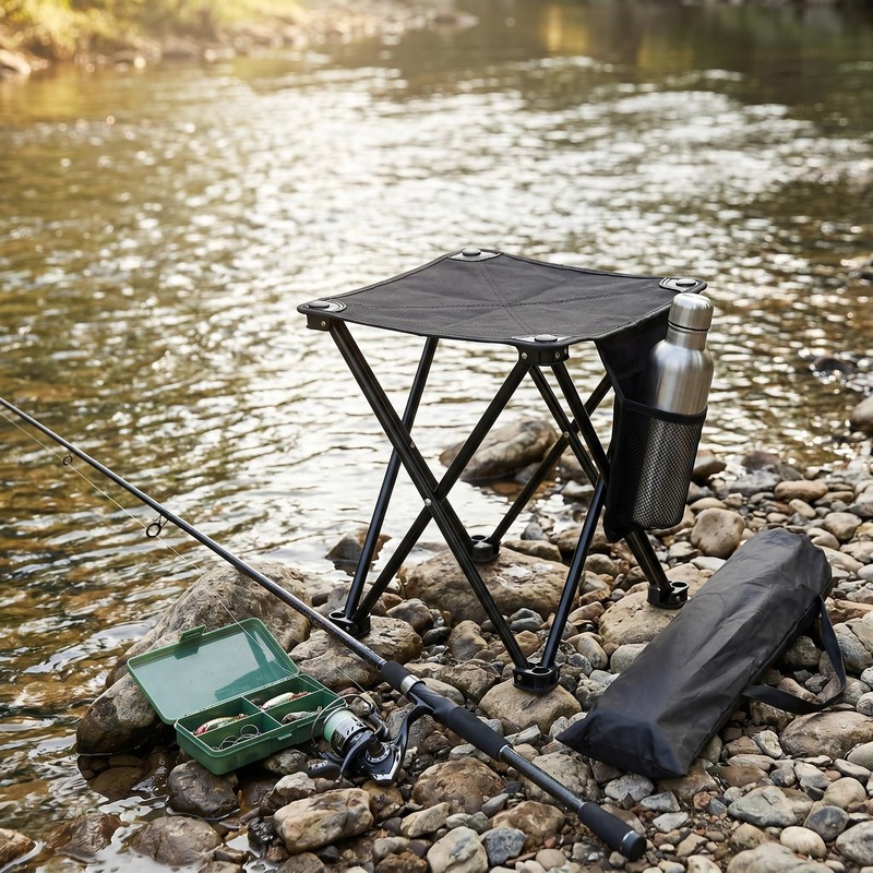 Jhdydz Portable Folding Camping Stool w/Foot Rest, Lightweight Mini Chair