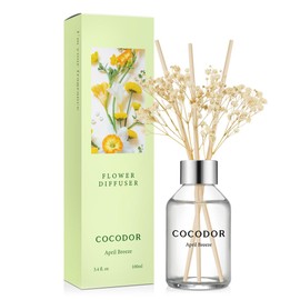 COCODOR Flower Reed Diffuser Set / 3.4oz / April Breeze/Scent Diffuser with Sticks Home Fragrance Reed Diffuser for Bathroom Shelf Decor