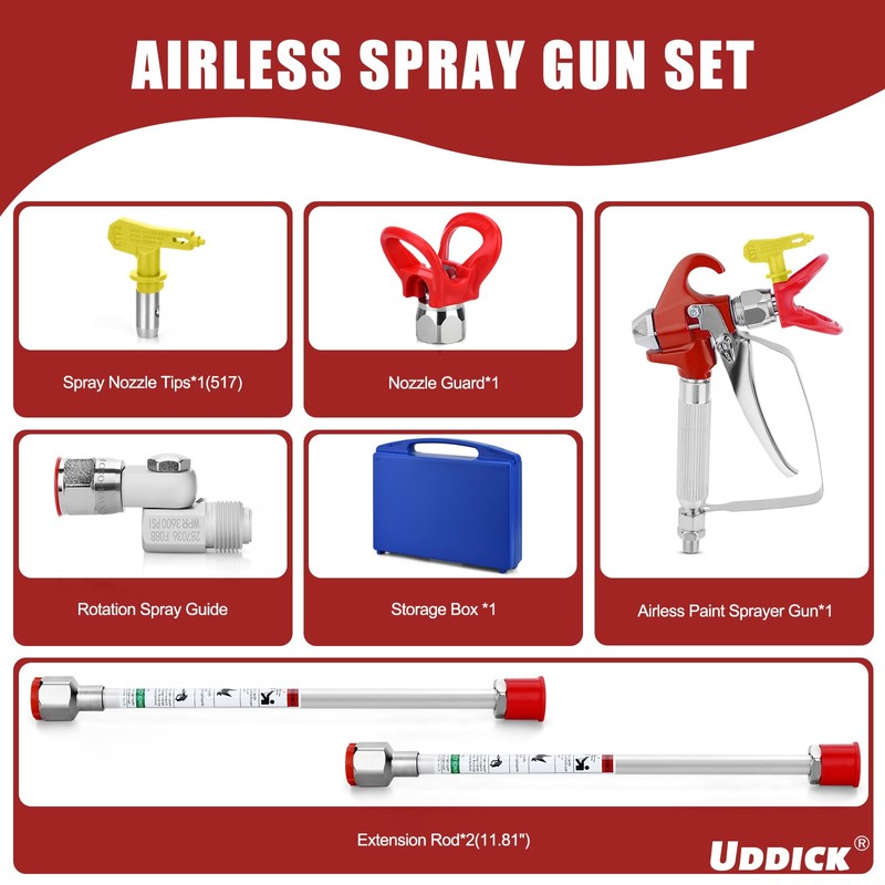 7PCS Airless Paint Sprayer Gun Set with 3600 PSI Airless