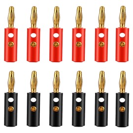 YOUNIEYO 12Pcs 4mm Speaker Banana,Banana Plugs for Speaker Wire Gold Plated Speaker Wire Banana Plugs Connectors(Black,Red)