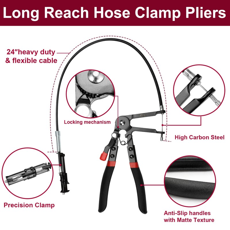 BETOOLL 9pc Hose Clamp Pliers, Professional Automotive with Flexible Wire