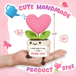 AceThrills Cute Thank You Gift for Women – Crochet Pink Heart Flower with “Thank You” Sign, Small Thanks Gift for Hostess, Mentor, Teacher, Boss, Coworker, Nurse, Sister, Friend & More