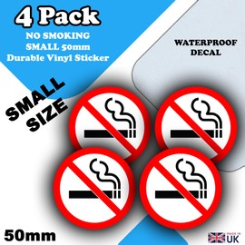 4 Pack - Small - No Smoking Stickers - Vinyl Labels 50mm x 50mm - Car Taxi & Bus No Smoking Decals