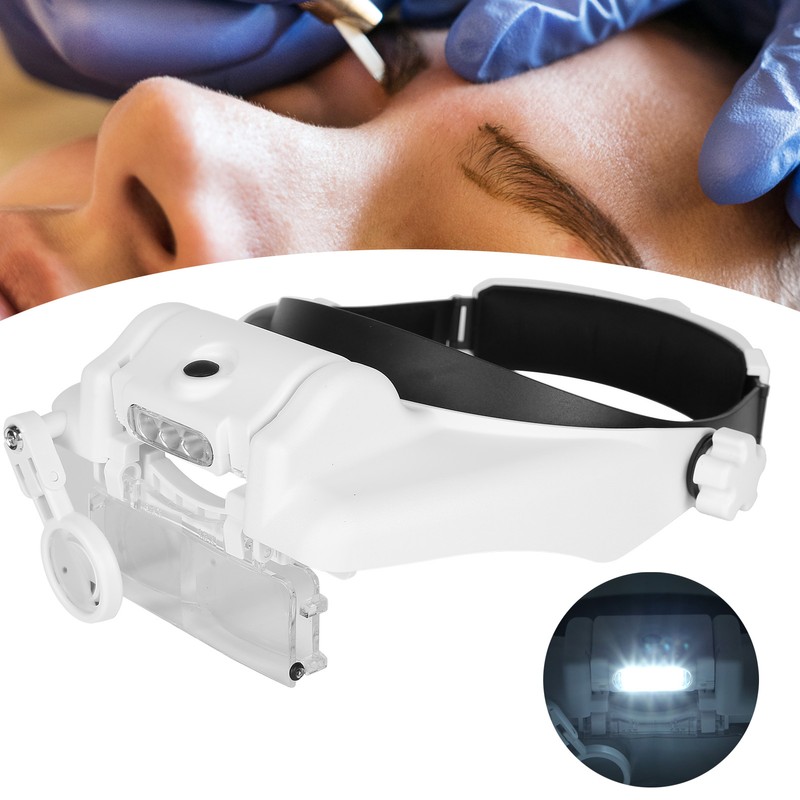 LED Helmet Magnifier Tattoo Beauty Adjustable Headband Magnifying Glass Head