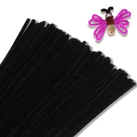 Giwrmu 100 Pieces Pipe Cleaners Chenille Stem, Black Pipe Cleaners for Hair, Fuzzy Sticks Craft Supplies, Pipe Cleaner for Creative Handmade DIY Art Craft Project