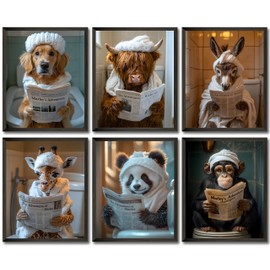 LANCHI95 Bathroom Decor Wall Art, Rustic Farmhouse Bathroom Wall Art, Funny Bathroom Wall Decor Signs, Cute Animal Art Prints for Bathroom (8x10in - UNFRAMED) (Animal)