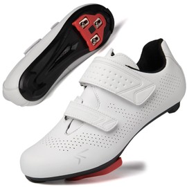 Mens Womens Cycling Shoes Compatible with Peloton Road Bike Riding Bicycle Pre-Installed Delta Cleats(2_White,43)