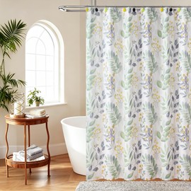 DS BATH Sage Fabric Shower Curtain, Boho Green Yellow Floral Leaves Shower Curtain, Waterproof Decorative Leaf Plant Botanical Bathroom Curtains, 72" W x 72" H
