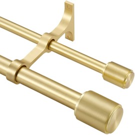 Double Curtain Rods 72-144", Brass Double Curtain Rods with Cap Finials, 1 Inch Front and 5/8 Inch Back Double Drapery Rod, Adjustable Dual Curtain Rod Brass Double Window Rods