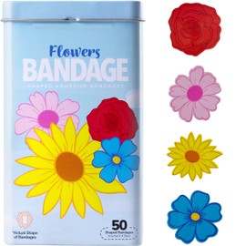 BioSwiss Bandages, Flowers Shaped Self Adhesive Bandage, Latex Free Sterile Wound Care, Fun First Aid Kit Supplies for Kids and Adults, 50 Count